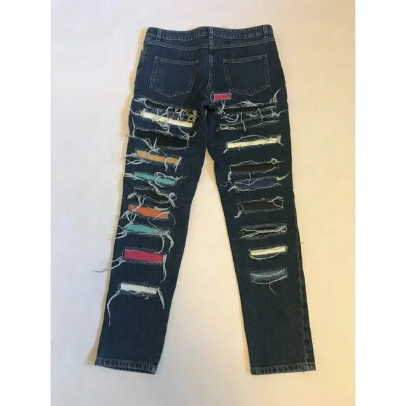 Jeremy Scott Medium Wash Multicolor Distressed Jeans, Size 10 (US), 44 (EUR) NWT